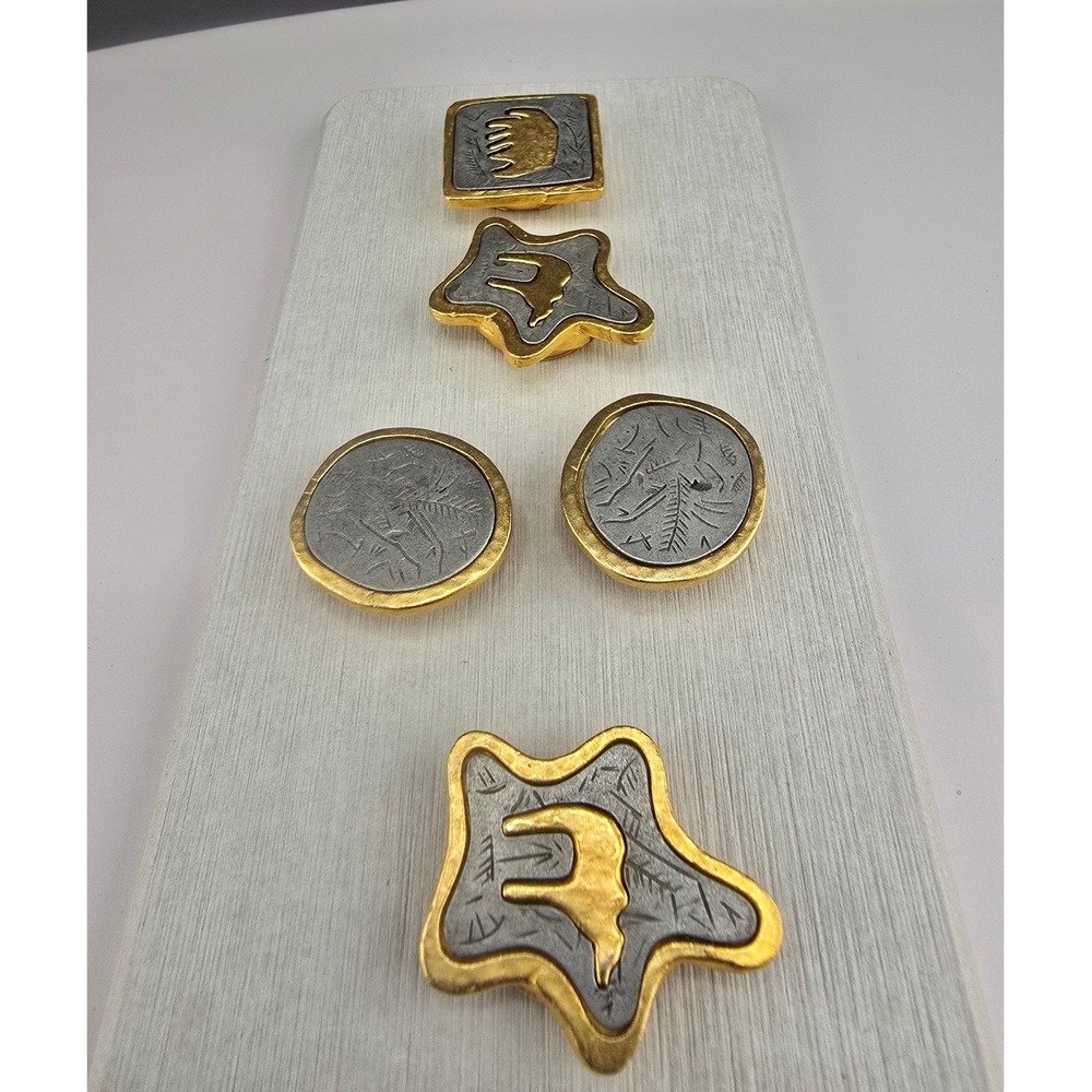 Vintage Estate Button Covers Mixed Metal Geometric Star 5pc Set 1" 1.25"